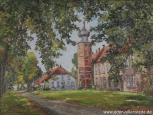 Kniphausen, Innenhof der Burg, 1960er, 80,8x60,7 cm, Öl auf Leinwand, Privatbesitz (WV-Nr. 17)