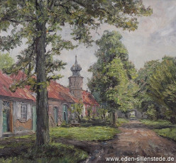 Kniphausen, Innenhof der Burg, um 1964, 60x56,5 cm, Öl auf Leinwand, Besitz Stadt Jever (WV-Nr. 827)