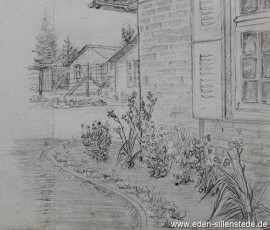 Lager, Blumenbeet, 1945, 12x11 cm, Bleistift auf Papier, Nachlass Arthur Eden (WV-Nr. 394)