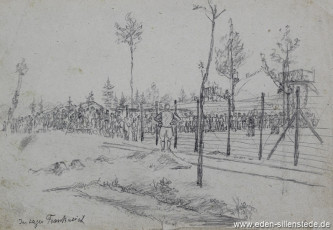 Lager, Im Lager Frankreich, 1945, 21,7x15 cm, Bleistift auf Papier, Nachlass Arthur Eden (WV-Nr. 411)