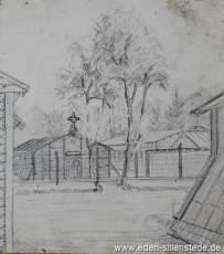 Lager, Kapelle, 1945, 10x11 cm, Bleistift auf Papier, Nachlass Arthur Eden (WV-Nr. 444)