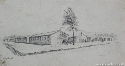 Lager, Lager A, 1945, 20x10,7 cm, Bleistift auf Papier, Nachlass Arthur Eden (WV-Nr. 407)