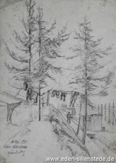 Lager, Wäschetag, 1945, 14,7x21 cm, Bleistift auf Papier, Nachlass Arthur Eden (WV-Nr. 388)