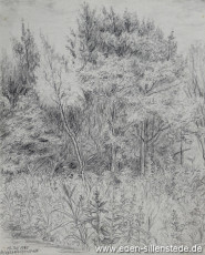 Landschaft am Lager, 1945, 16,3x20 cm, Bleistift auf Papier, Nachlass Arthur Eden (WV-Nr. 459)