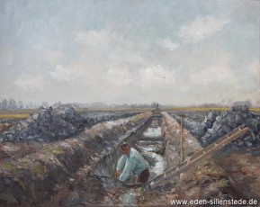 Oldorf, Bauer Claas Becker am Wühlen, 1947, 50x40 cm, Öl auf Karton, Privatbesitz (WV-Nr. 1023)