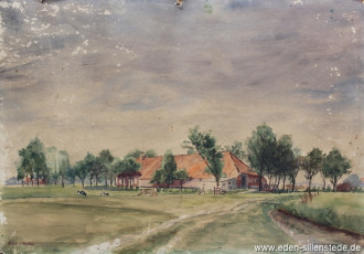 Oldorf, Hof Becker Tammhausen, 1930er, 43x30 cm, Aquarell, Nachlass Arthur Eden (WV-Nr. 142)