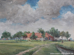 Oldorf, Hof Becker Tammhausen, um 1960, 60x44,2 cm, Öl auf Leinwand, Privatbesitz (WV-Nr. 1431)