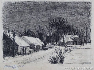 Oldorf, Neuwarfer Strasse, 1925, 15x11 cm, Tuschezeichnung, Nachlass Arthur Eden (WV-Nr. 267)