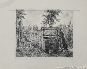 Portrait, Frau am Brunnen, 1940-50er, 25x20 cm, Kohlezeichnung, Nachlass Arthur Eden (WV-Nr. 176)