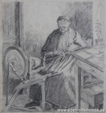 Portrait, Frau am Spinnrad, um 1933, 14,5x15 cm, Bleistiftzeichnung, Nachlass Arthur Eden (WV-Nr. 62)