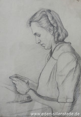 Portrait, Frau Harmina Eden, 1930er, 25x36,5 cm, Bleistiftzeichnung, Nachlass Arthur Eden (WV-Nr. 63)