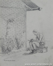 Portrait, Kuntze bei der Arbeit, 1945, 16x20 cm, Bleistift auf Papier, Nachlass Arthur Eden (WV-Nr. 445)