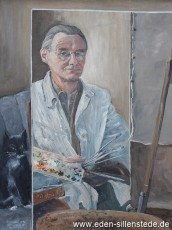Portrait, Selbstbildnis m. Katze, 1959, 50x66 cm, Öl auf Leinwand, Nachlass Arthur Eden (WV-Nr. 85)
