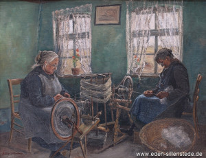 Portrait, Spinnerinnen bei der Arbeit, 1935, 70x56 cm, Öl auf Leinwand, Besitz Schlossmuseum Jever (WV-Nr. 746)