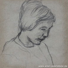 Portrait, Theda Eden, 1950-60er, 16x16 cm, Bleistiftzeichnung, Nachlass Arthur Eden (WV-Nr. 95)
