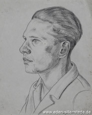 Portrait, Unbekannter Lagerinsasse, 1945, 20x23,5 cm, Bleistift auf Papier, Nachlass Arthur Eden (WV-Nr. 419)