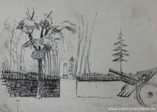 Rethel, Deutscher Soldatenfriedhof, 1940, 29,5x22 cm, Kohle auf Papier, Nachlass Arthur Eden (WV-Nr. 352)