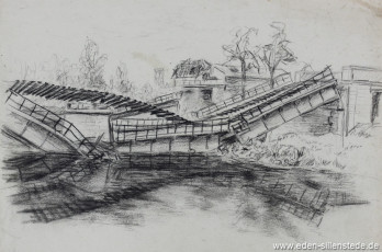 Rethel, Eingestürzte Brücke, 1940, 29,5x22 cm, Bleistift auf Papier, Nachlass Arthur Eden (WV-Nr. 346)