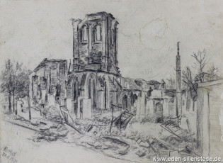 Rethel, Kirche, 1940, 29x22 cm, Kohle auf Papier, Nachlass Arthur Eden (WV-Nr. 351)