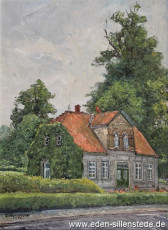 Sande, Haus an der Hauptstraße 67, 1966, 44,5x60,5 cm, Öl auf Leinwand, Besitz Landessparkasse Sande (WV-Nr. 1249)