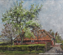 Sande, Haus in Silland, 1951, 63x51cm, Öl auf Leinwand, Besitz Schlossmuseum Jever (WV-Nr. 760)