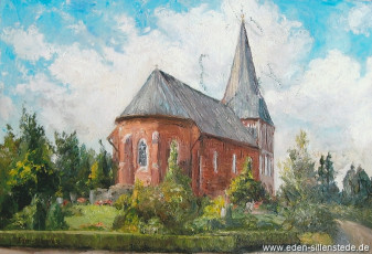 Sande, Kirche in Sande, 1960er, Öl auf Leinwand, Privatbesitz (WV-Nr. 1000)
