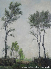 Sandelermöns, Birken am Ackerrand, 1940-50er, 60,5x80,5 cm, Öl auf Leinwand, Besitz Oberschule Jever (WV-Nr. 46)