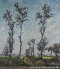 Sandelermöns, Birken am Ackerrand, 1950er, 71x81 cm, Besitz Landkreis Friesland (WV-Nr. 639)