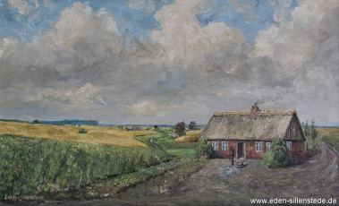 Schimmerwitz in Pommern, Haus von Schmied Ehlers, 1960er, 67x41 cm, Öl auf Leinwand, Privatbesitz (WV-Nr. 45)