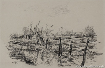 Schortens, Bei Ostiem, 1961, 40x26,5 cm, Kohlezeichnung, Privatbesitz (WV-Nr. 1150)