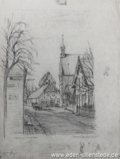 Sengwarden, Hauptstrasse, 1930, 22x28 cm, Bleistiftzeichnung, Nachlass Arthur Eden (WV-Nr. 277)