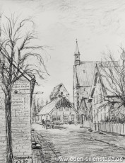 Sengwarden, Hauptstrasse, 1930, Kohlezeichnung, Besitz Landkreis Friesland (WV-Nr. 655)