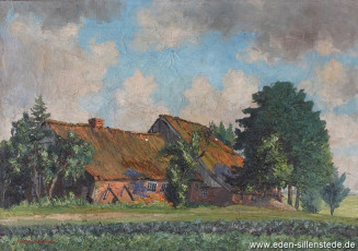 Sengwarden, Hof Höfing in Westerhausen, um 1941, 54,7x38,7 cm, Öl auf Leinwand, Privatbesitz (WV-Nr. 1395)