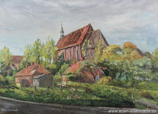 Sengwarden, Kirche, um 1965, 54x74 cm, Öl auf Leinwand, Besitz Schlossmuseum Jever (WV-Nr. 783)