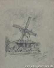 Sengwarden, Mühle, 1930, 20x25 cm, Bleistiftzeichnung, Nachlass Arthur Eden (WV-Nr. 257)