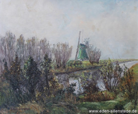 Sengwarden, Mühle, 1960er, 56x48 cm, Öl auf Leinwand, Privatbesitz (WV-Nr. 958)