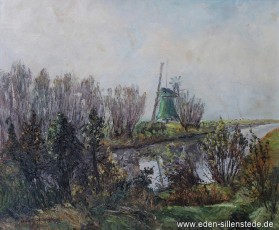 Uelkegatt, Mühle, 1960er, 56x48 cm, Öl auf Leinwand, Privatbesitz (WV-Nr. 958)
