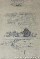 Sillenstede, Am Ortsrand, 1930er, 21,7x32 cm, Bleistiftzeichnung, Nachlass Arthur Eden (WV-Nr. 178)