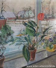 Sillenstede, Blick aus dem Atelierfenster, 1960er, 52,5x63 cm, Öl auf Leinwand, Privatbesitz (WV-Nr. 1433)