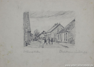 Sillenstede, Dicktonnenstraße, 1940er, 14x10 cm, Bleistiftzeichnung, Nachlass Arthur Eden (WV-Nr. 252)