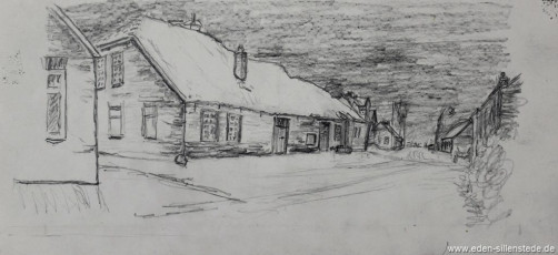 Sillenstede, Dicktonnenstraße, 1960er, 31x14,5 cm, Bleistiftzeichnung, Nachlass Arthur Eden (WV-Nr. 187)
