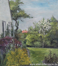 Sillenstede, Edens Garten, um 1974, 54,5x60,5 cm, Öl auf Leinwand, Privatbesitz (WV-Nr. 722)