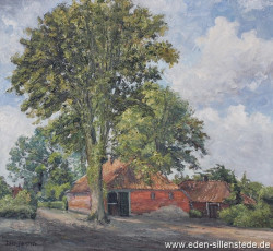 Sillenstede, Gärtnerei Abels, 1960er, 74x68 cm, Öl auf Leinwand, Privatbesitz (WV-Nr. 696)