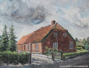 Sillenstede, Haus im Schulweg, 1969, 60x46 cm, Öl auf Leinwand, Privatbesitz (WV-Nr. 950)
