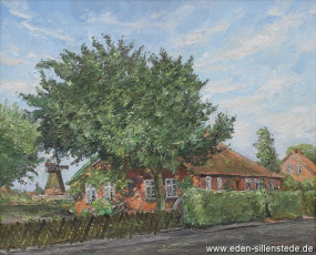 Sillenstede, Haus Osterpiep, 1971, 66,5x54 cm, Öl auf Leinwand, Privatbesitz (WV-Nr. 1492)