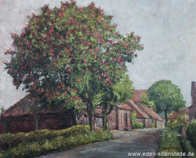 Sillenstede, Dicktonnenstraße, um 1964, 62,5x51 cm, Öl auf Leinwand, Privatbesitz (WV-Nr. 705)