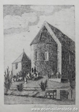 Sillenstede, Kirche, 1920er, 12x16,5 cm, Radierung, Besitz Schlossmuseum Jever (WV-Nr. 1280)