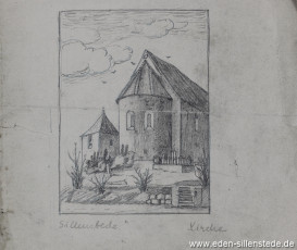 Sillenstede, Kirche, 1920er, 13x17 cm, Bleistiftzeichnung, Nachlass Arthur Eden (WV-Nr. 236)