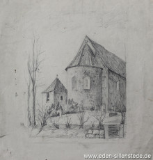 Sillenstede, Kirche, 1920er, 21x28 cm, Bleistiftzeichnung, Nachlass Arthur Eden (WV-Nr. 181)