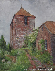 Sillenstede, Kirche, Glockenturm, 1969, 60,5x77 cm Besitz Schlossmuseum Jever (WV-Nr. 731)